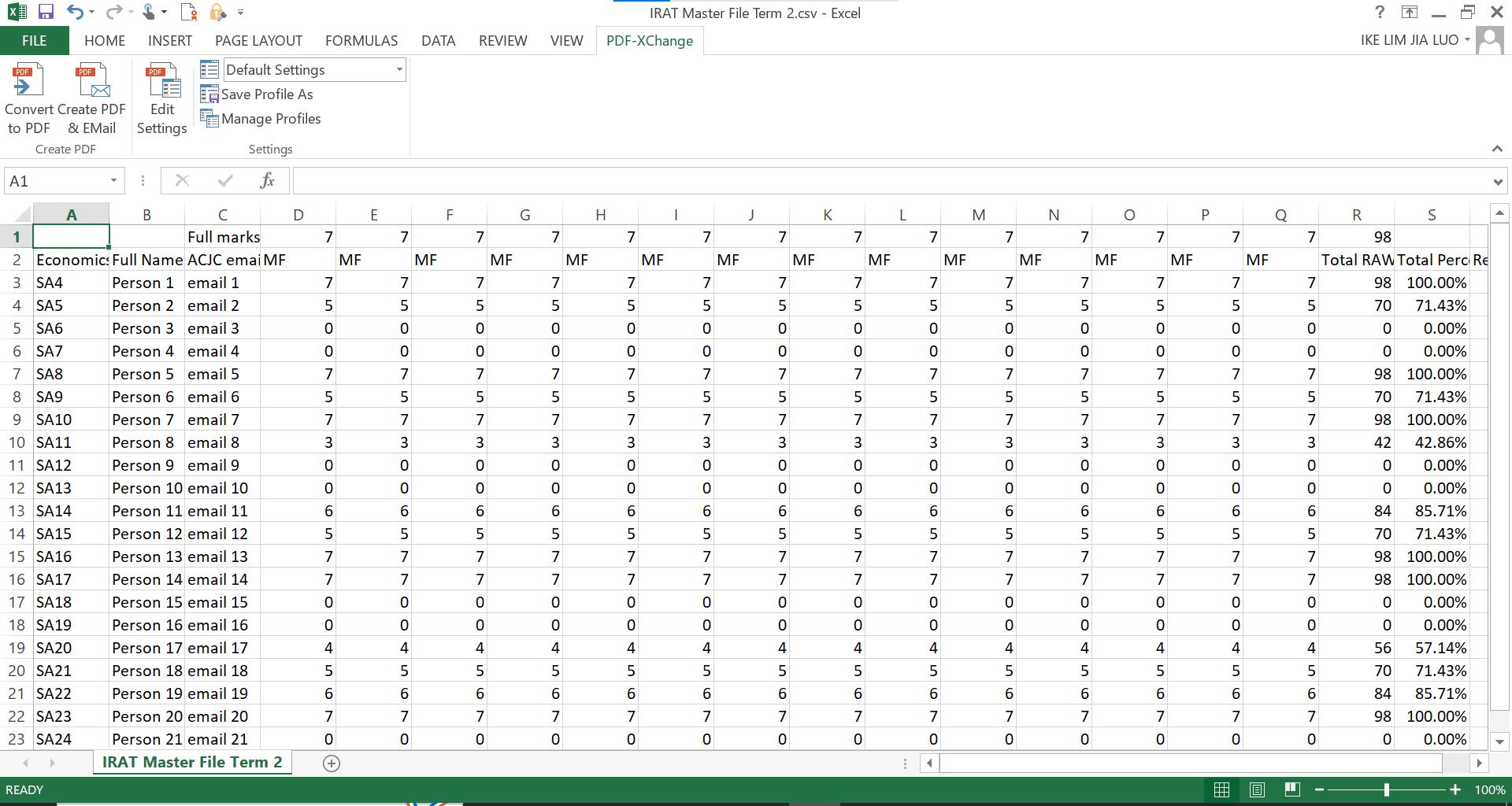 An auto-generated scoresheet produced by the tool